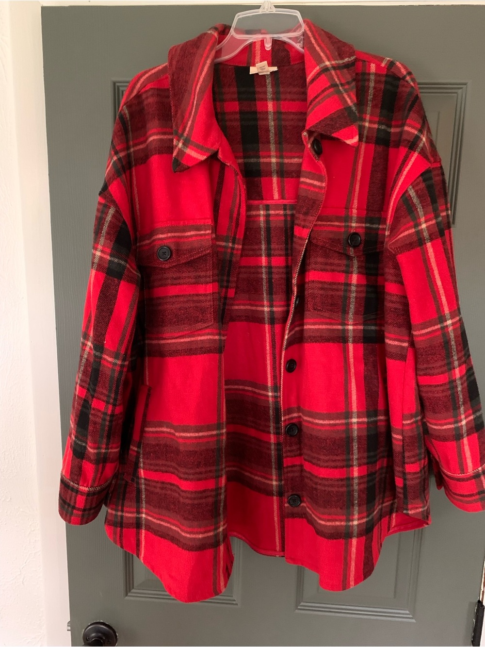 a.n.a Red and Black Plaid Women’s Button-Up Jacket